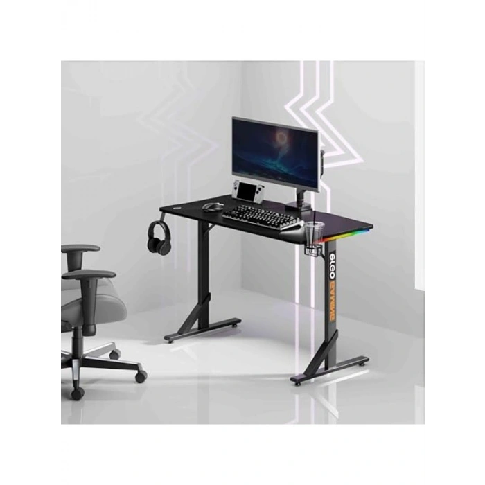 RGB Aydınlatmalı 112x60 cm Profesyonel Oyuncu Masası, Siyah