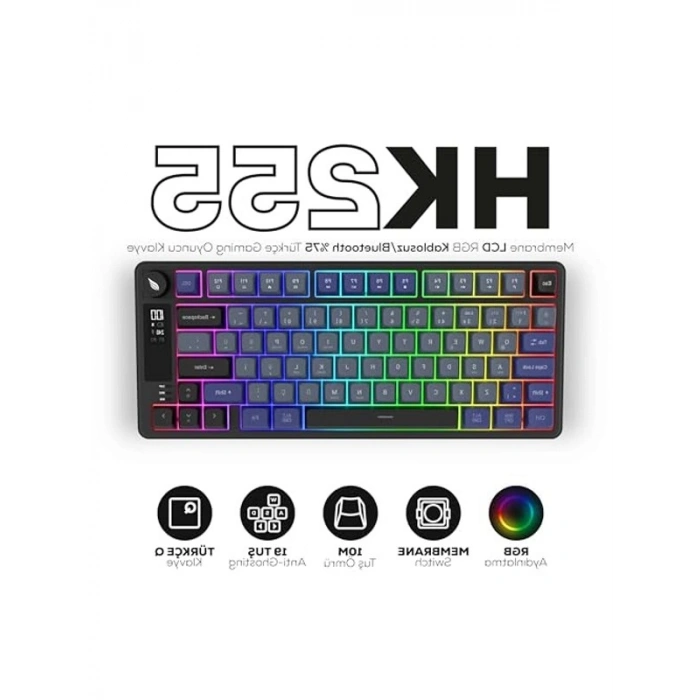RGB Aydınlatmalı Membran Gaming Klavye, Kablosuz/Bluetooth Destekli