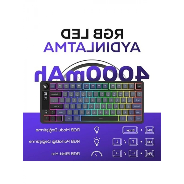 RGB Aydınlatmalı Membran Gaming Klavye, Kablosuz/Bluetooth Destekli