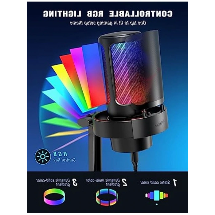 RGB Kontrollü USB Mikrofon, Oyun ve Yayın İçin Uygun Tasarım