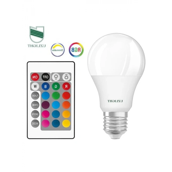 RGB Kumandalı LED Ampul, 10W Güç, Enerji Sınıfı A
