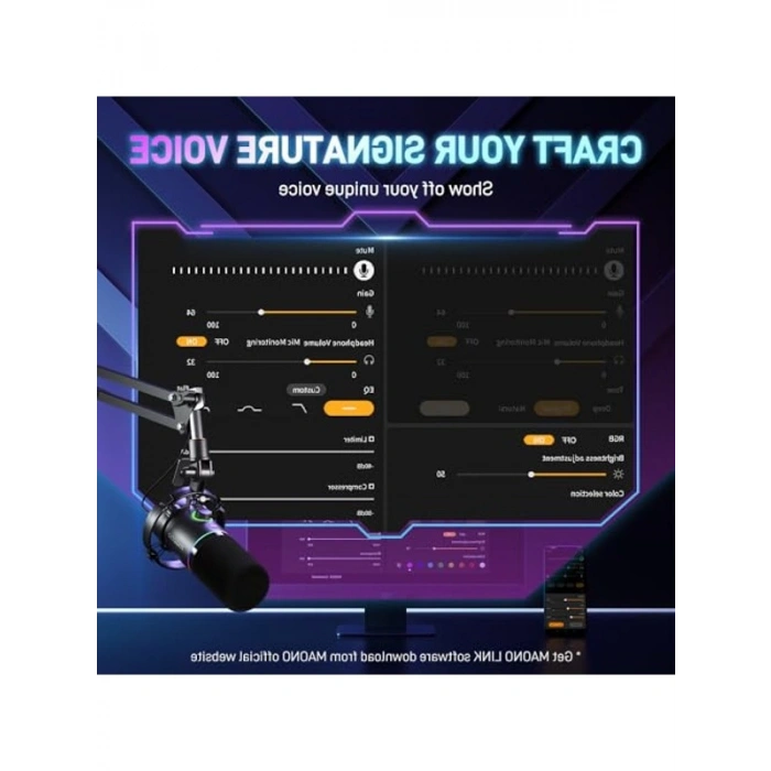 RGB Oyun Mikrofonu - Dinamik XLR/USB, Ses Kontrolü, Kulaklık Jakı