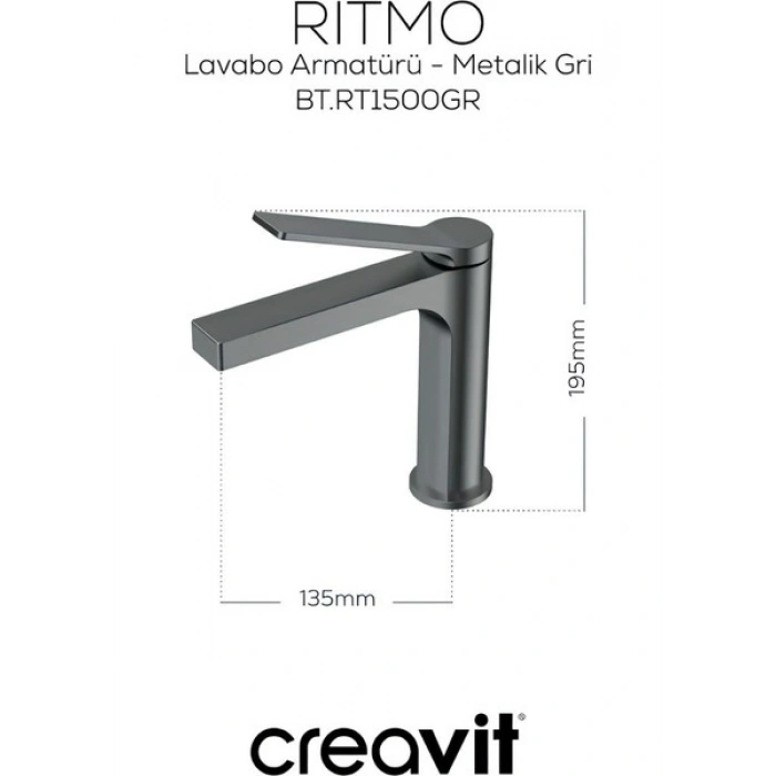Ritmo Metalik Gri Batarya Seti 3’lü Banyo-Lavabo-Evye