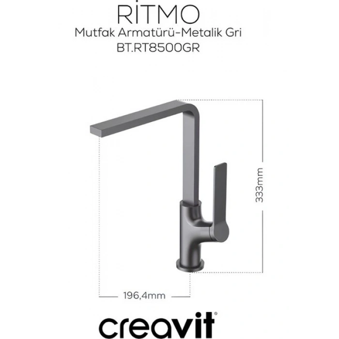 Ritmo Metalik Gri Batarya Seti 3’lü Banyo-Lavabo-Evye