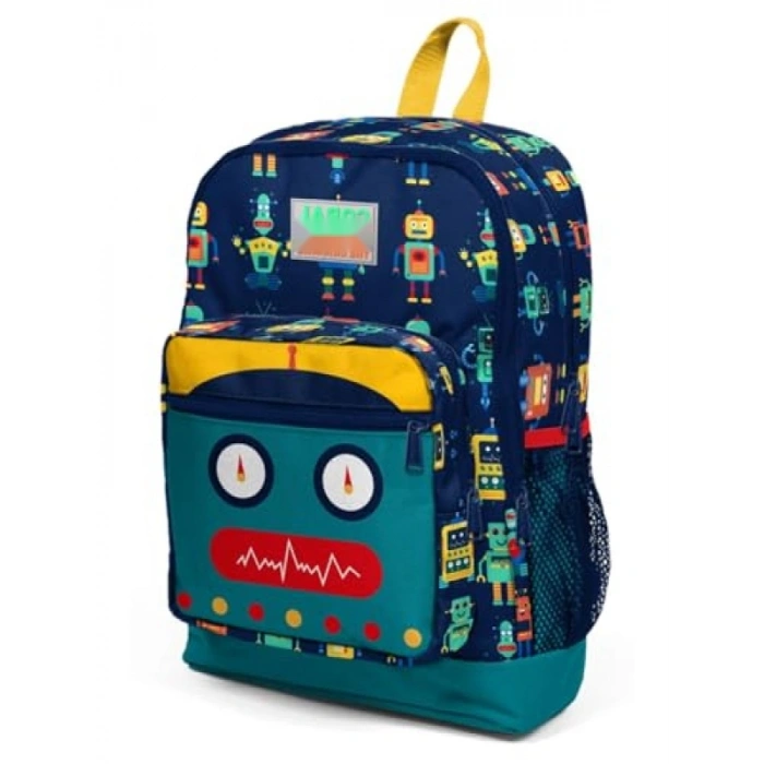 Robot Tasarımlı Sırt Çanta - Lacivert, Çift Fermuarlı