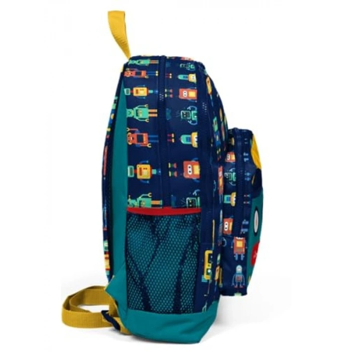 Robot Tasarımlı Sırt Çanta - Lacivert, Çift Fermuarlı