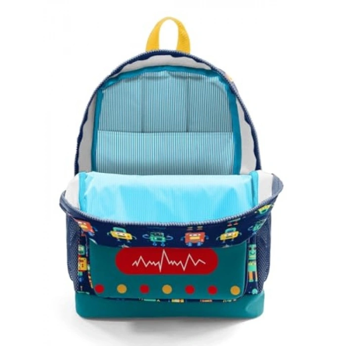 Robot Tasarımlı Sırt Çanta - Lacivert, Çift Fermuarlı