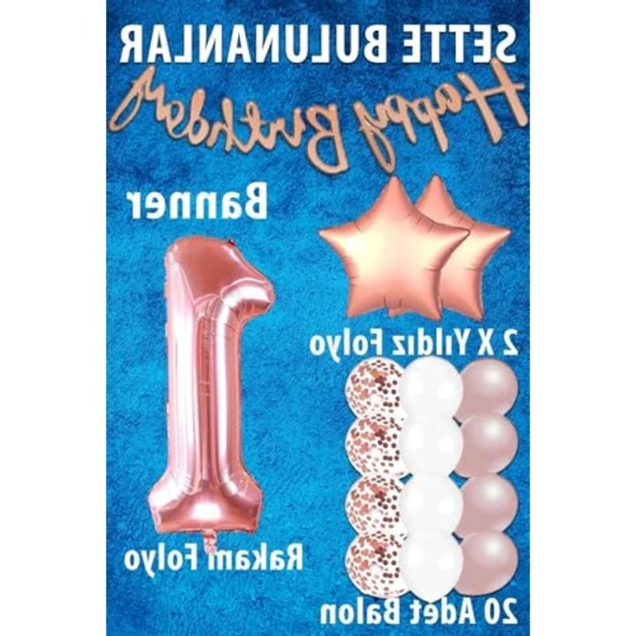 Rose Gold Konsept Doğum Günü Seti, 1 Yaş İçin Eğlenceli Tema