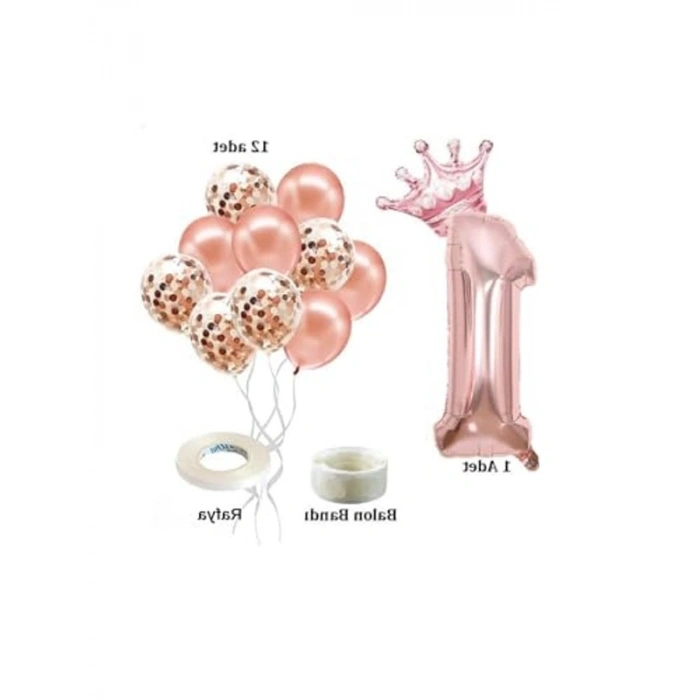 Rose Gold Rakam Folyo Balon ve Konfetili Balon Seti