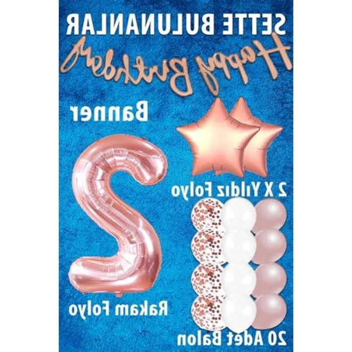 Rose Gold Renkli 2 Yaş Doğum Günü Konsept Seti