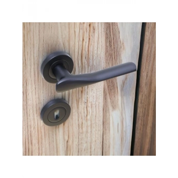 Royal Mat Siyah Sürgülü Kapı Kolu - Daire Rozetli