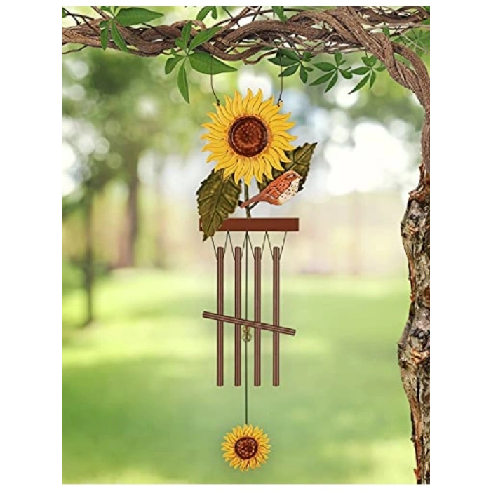 Rüzgar Çanı, Kuş Tüyü Ayçiçeği Tasarımı, 38 cm