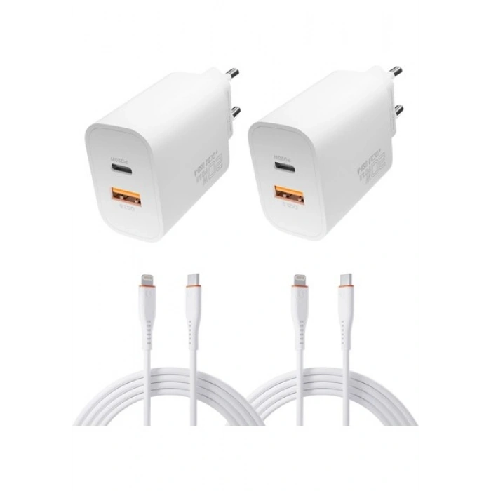 S-Link 20W Çift Portlu Usb-C + Usb-A Hızlı Şarj Cihazı + 1 Metre Type-C To iPhone Lightning Kablo (2 li Set: 2 Adaptör + 2 Kablo) | Super Hızlı Şarj iPhone 15/16/17, Android, Ipad, Tablet Uyumlu