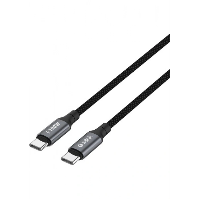 S-Link Armor Cc-0100 100W 1.2 Metre Type-C To Type-C Pd Örgülü Metal Başlıklı Siyah Hızlı Şarj Kablosu