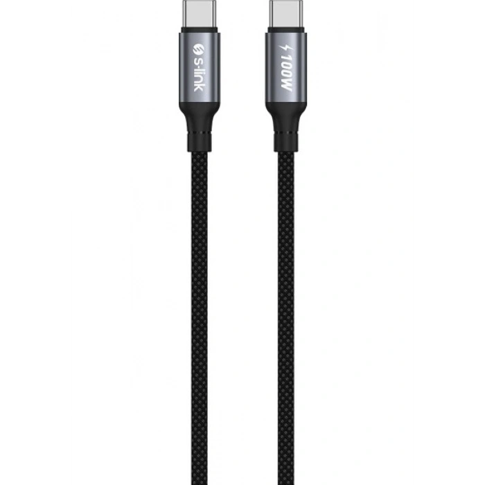 S-Link Armor Cc-0100 100W 1.2 Metre Type-C To Type-C Pd Örgülü Metal Başlıklı Siyah Hızlı Şarj Kablosu