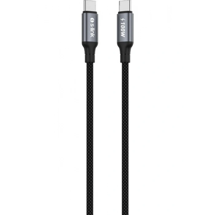S-Link Armor Cc-0100 100W 1.2 Metre Type-C To Type-C Pd Örgülü Metal Başlıklı Siyah Hızlı Şarj Kablosu