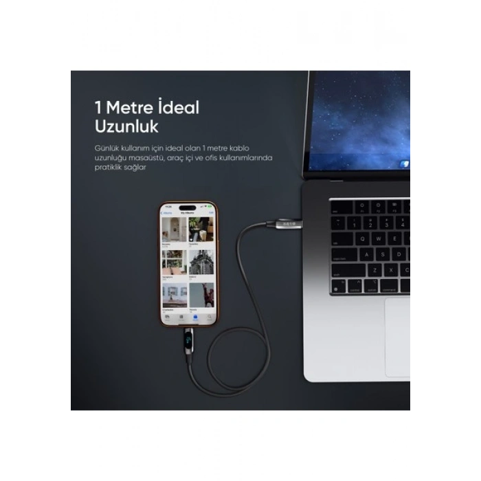 S-Link Armor Led Uc-066 66W 1 Metre Usb To Type-C Pd Örgülü Led Başlıklı Siyah Hızlı Şarj Kablosu