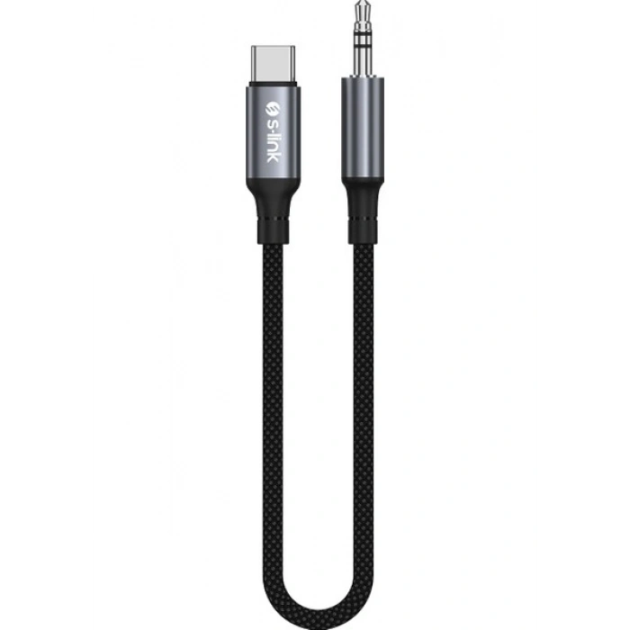 S-Link Armor Mc-01 120CM Type-C To M Aux Örgülü Metal Başlıklı Siyah Ses Kablosu