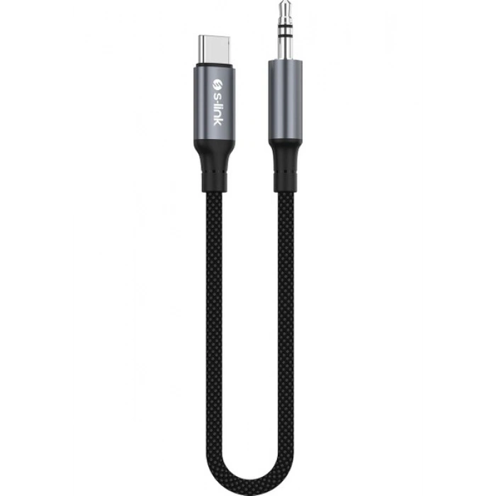 S-Link Armor Mc-01 120CM Type-C To M Aux Örgülü Metal Başlıklı Siyah Ses Kablosu