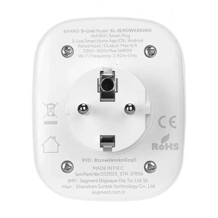 S-Link Sl-15 Powerking 16 Amper Wifi Tuya Destekli Akım Korumalı Enerji İzlemeli Akıllı Priz