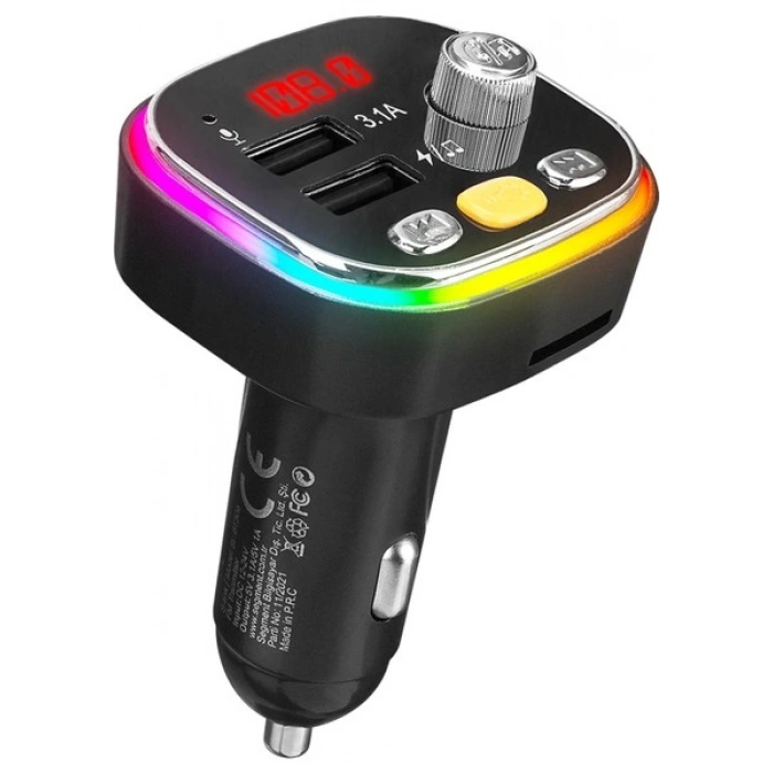 S-Link SL-BT306 Çift USB 5V 3.1A Rainbow Işıklı LED Ekran Tf Kartlı V5.0 Bluetooth Fm Transmitter