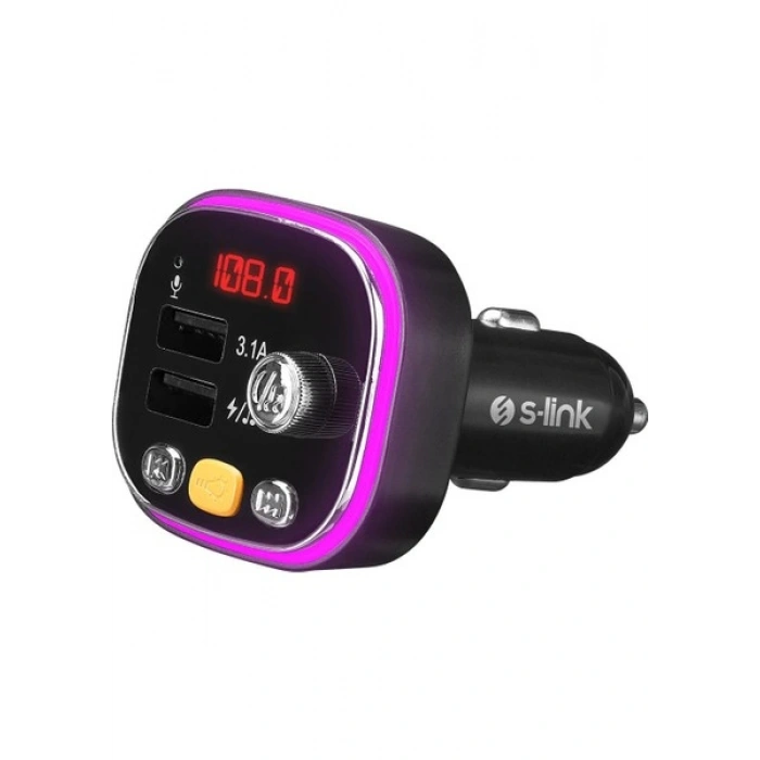 S-Link SL-BT306 Çift USB 5V 3.1A Rainbow Işıklı LED Ekran Tf Kartlı V5.0 Bluetooth Fm Transmitter