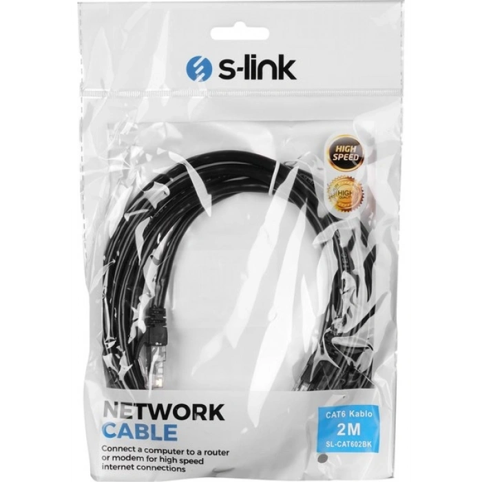 S-Link SL-CAT602BK 2m Siyah Cat6 Kablo