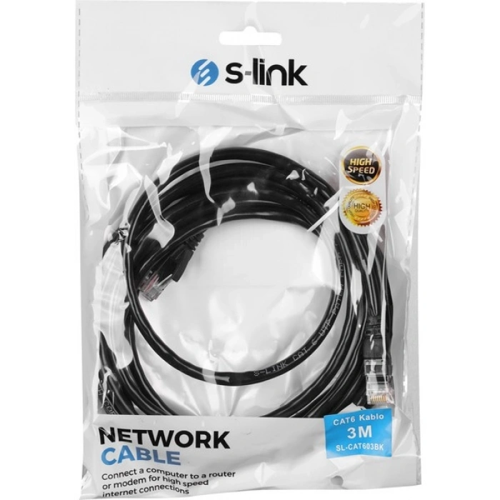 S-Link SL-CAT603BK 3m Siyah Cat6 Kablo