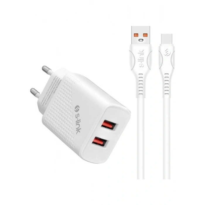 S-Link SL-EC50T 5V 2.4A Type-C Kablolu 2 USB Hızlı Şarj Adaptör