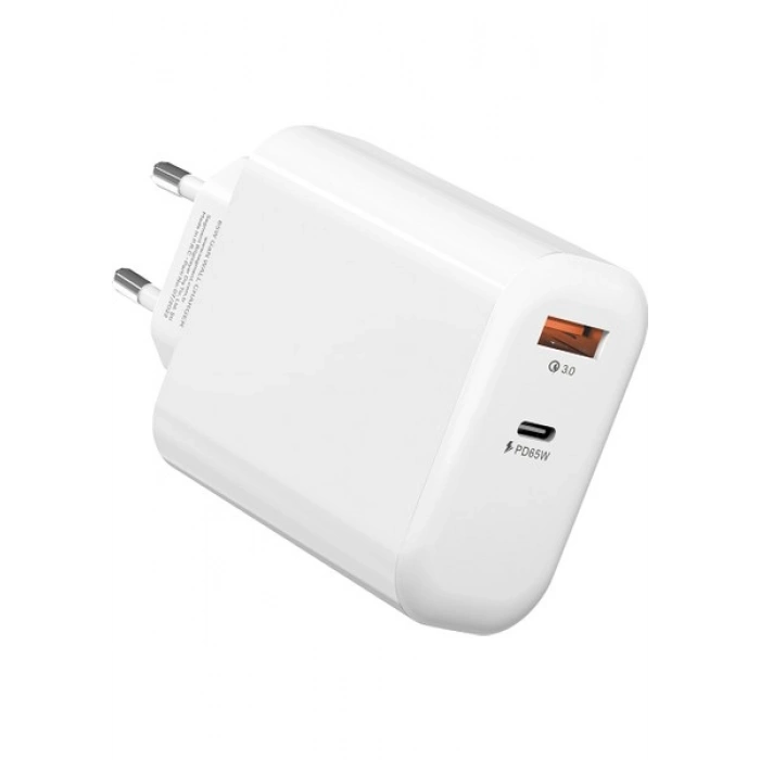 S-Link SL-EC69 Gan Pd 65W / Qc 18W Type Usb-C +Usb A Hızlı Beyaz Ev/notebook Şarj Adaptör