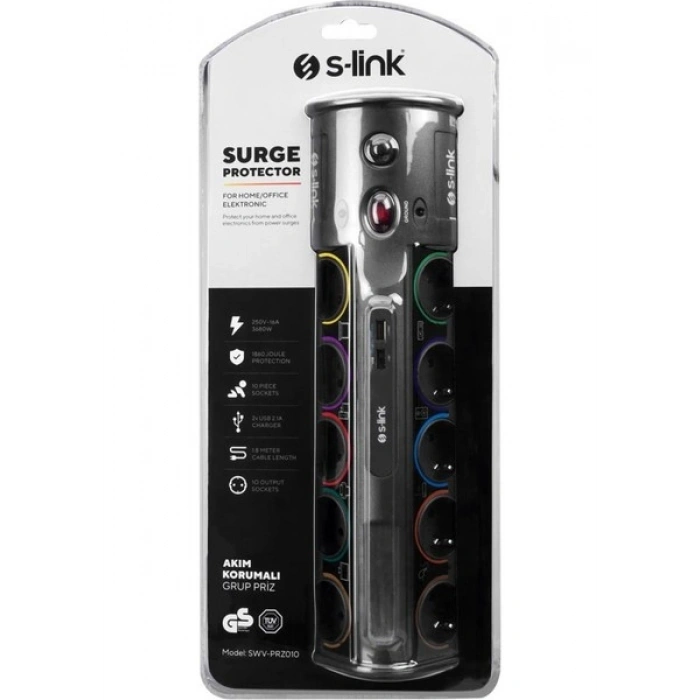 S-Link Spg3-J-5 1.5 Metre 306Joule 5 Li Akım Korumalı Priz Siyah