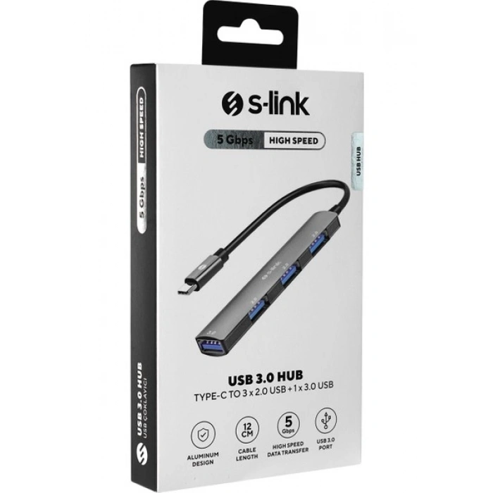 S-Lınk SW-U324 3*usb2.0, 1*usb3.0 Type-C Metal USB Hub Çoklayıcı