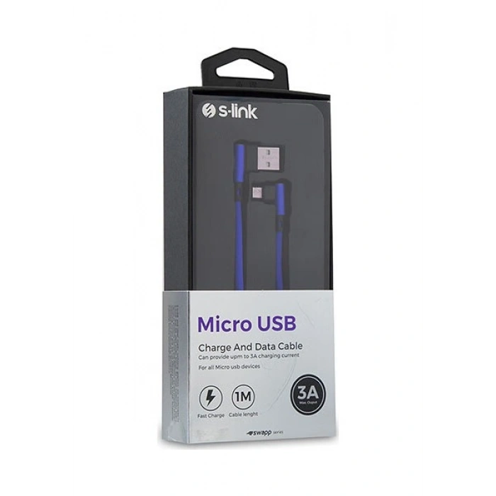 S-link Swapp SW-C555 1M 3A Micro Lacivert Kılıflı Metal -L- Kablo