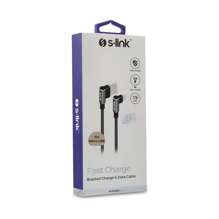 S-link Swapp SW-C557 3A - 15 cm Micro Gri Kılıflı Metal -L- Kablo