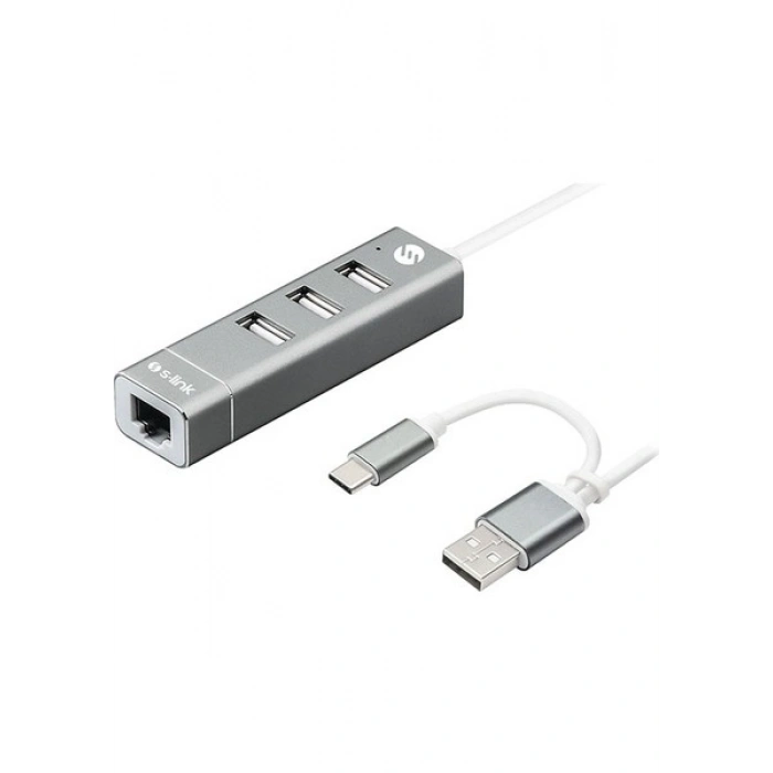 S-Link Swapp SW-U222 Type-C To 10/100MBPS-3 Port Usb3.0 Ethernet Adaptör