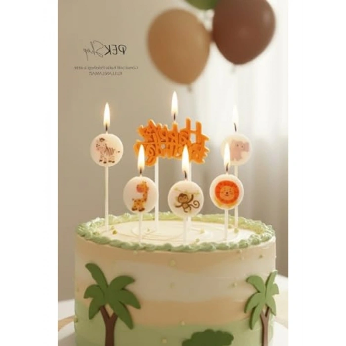 Safari Temalı 6lı Doğum Günü Mum Seti