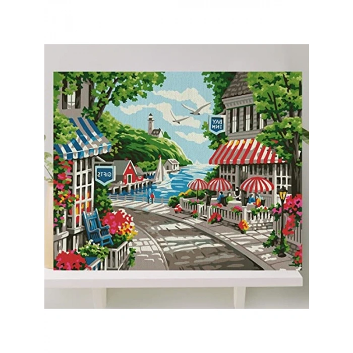 Sahil Kasabası Temalı Boyama Tuval Seti, 40x50 CM, Fırça ve Boya Dahil