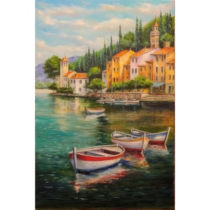 Sahilde Tekneler Temalı Renkli Boyama Hobi Seti, 40x50 cm