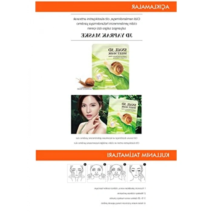 Salyangoz Salgısı İçeren Nemlendirici 3D Yaprak Maske