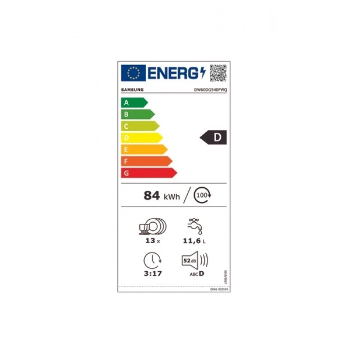 Samsung DW60DG540FWQ 4 Programlı Bulaşık Makinesi, D Enerji Sınıfı