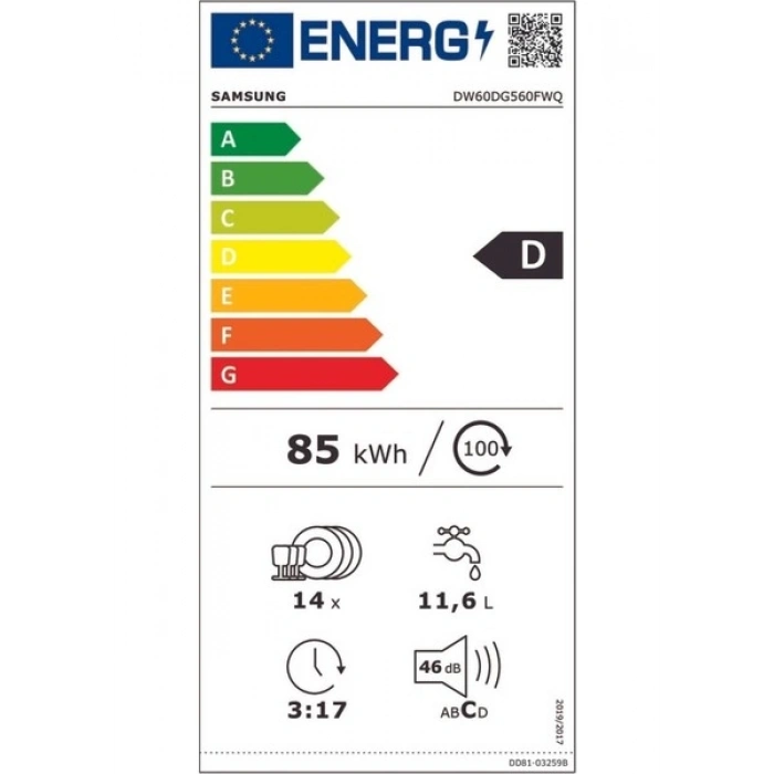 Samsung DW60DG560FWQTR 6 Programlı Bulaşık Makinesi, D Enerji Sınıfı