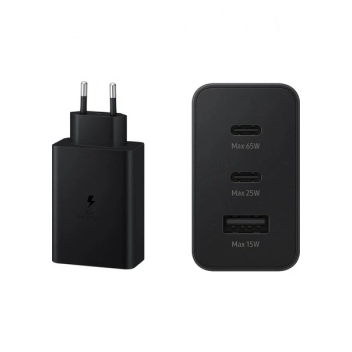 Samsung EP-T6530N Type C & Type A Hızlı Şarj Adaptörü Üçlü (65W - 25W - 15W) - Siyah