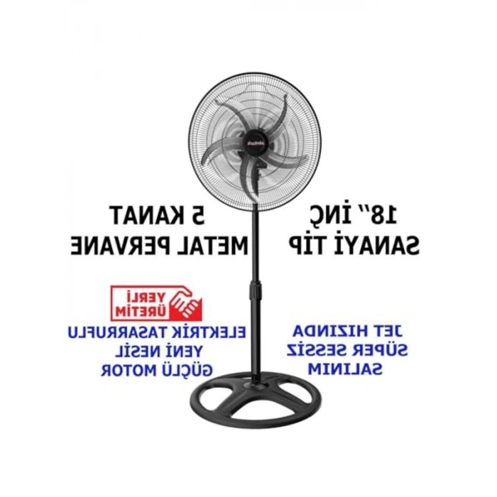Sanayi Tip Metal Vantilatör, 180° Hareketli, 80W Güç