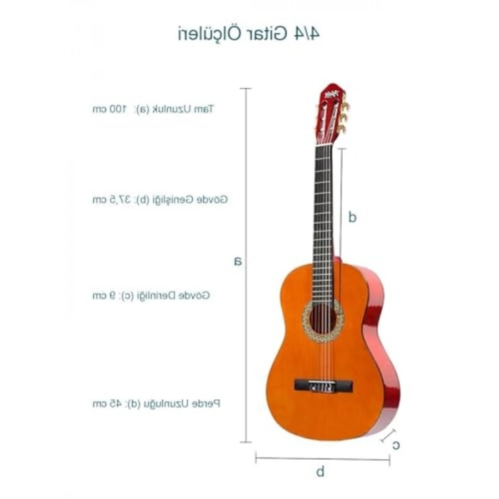 Sap Ayarlı 4/4 Boy Doğal Renk Klasik Gitar, Tam Set