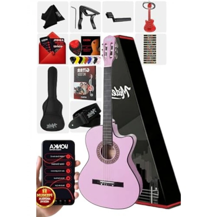 Sap Ayarlı Lila Renk Klasik Gitar Seti, 4/4 Boy Yetişkinler için