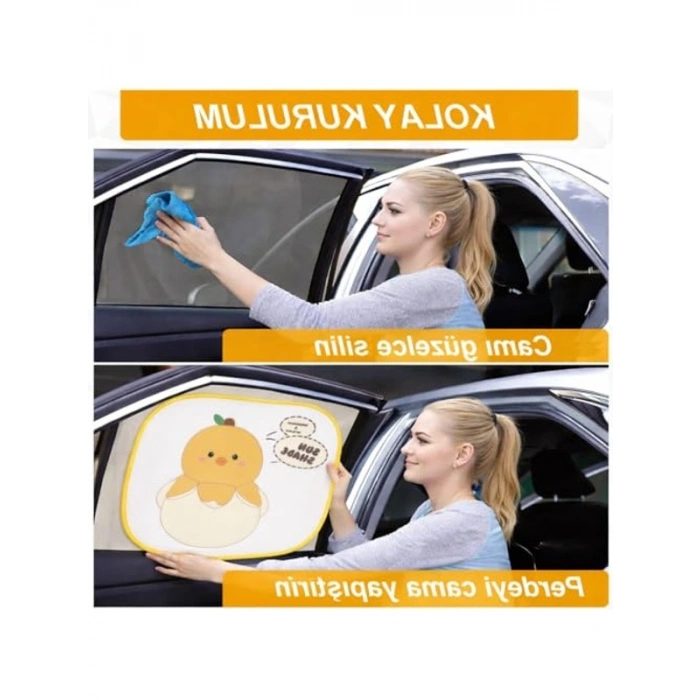 Sarı Beyaz Civcivli Oto Yan Cam Perdesi, 2 Adet Set