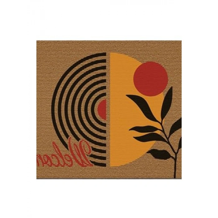 Sarı Desenli 40 x 60 cm Kapı Önü Halısı, Welcome Temalı