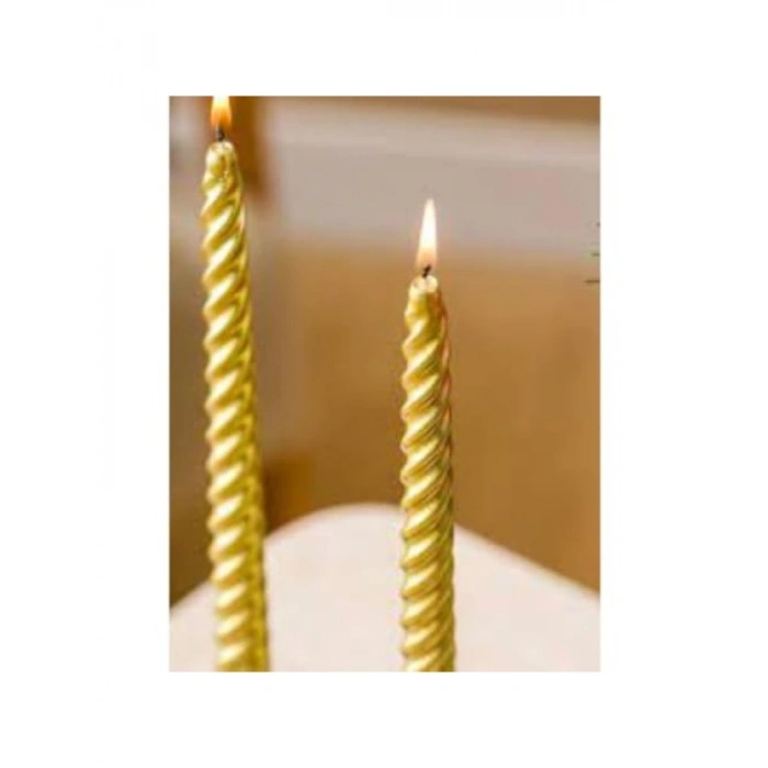Sarı Gold Spiral Dekoratif Mum Seti, 26 cm