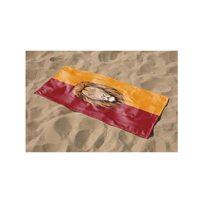 Sarı Kırmızı Aslan Desenli Dijital Baskılı Plaj Havlusu