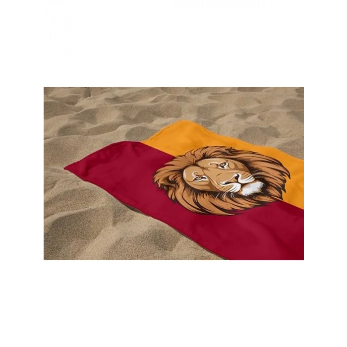 Sarı Kırmızı Aslan Desenli Dijital Baskılı Plaj Havlusu
